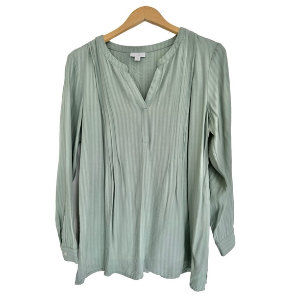 J.Jill Pintucked Popover Tunic in Mineral Sage Green Blouse Size Small Petite - Picture 7 of 13